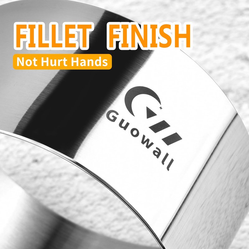 Guowall 4 pack Seamless Mousse Cake Ring set Stainless Steel 4 inch Round Food Mold Dessert Cutter for Baking (Includes 1 Lifter, 1 Pusher and 4 Rings)