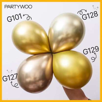 PartyWoo Gold Balloons 100pcs Different Sizes of 18 12 10 5 Inch Gold Balloon Arch Kit Garland for Birthday Wedding Anniversary Baby Shower Graduation Retirement Casino Party Decorations Gold-G101