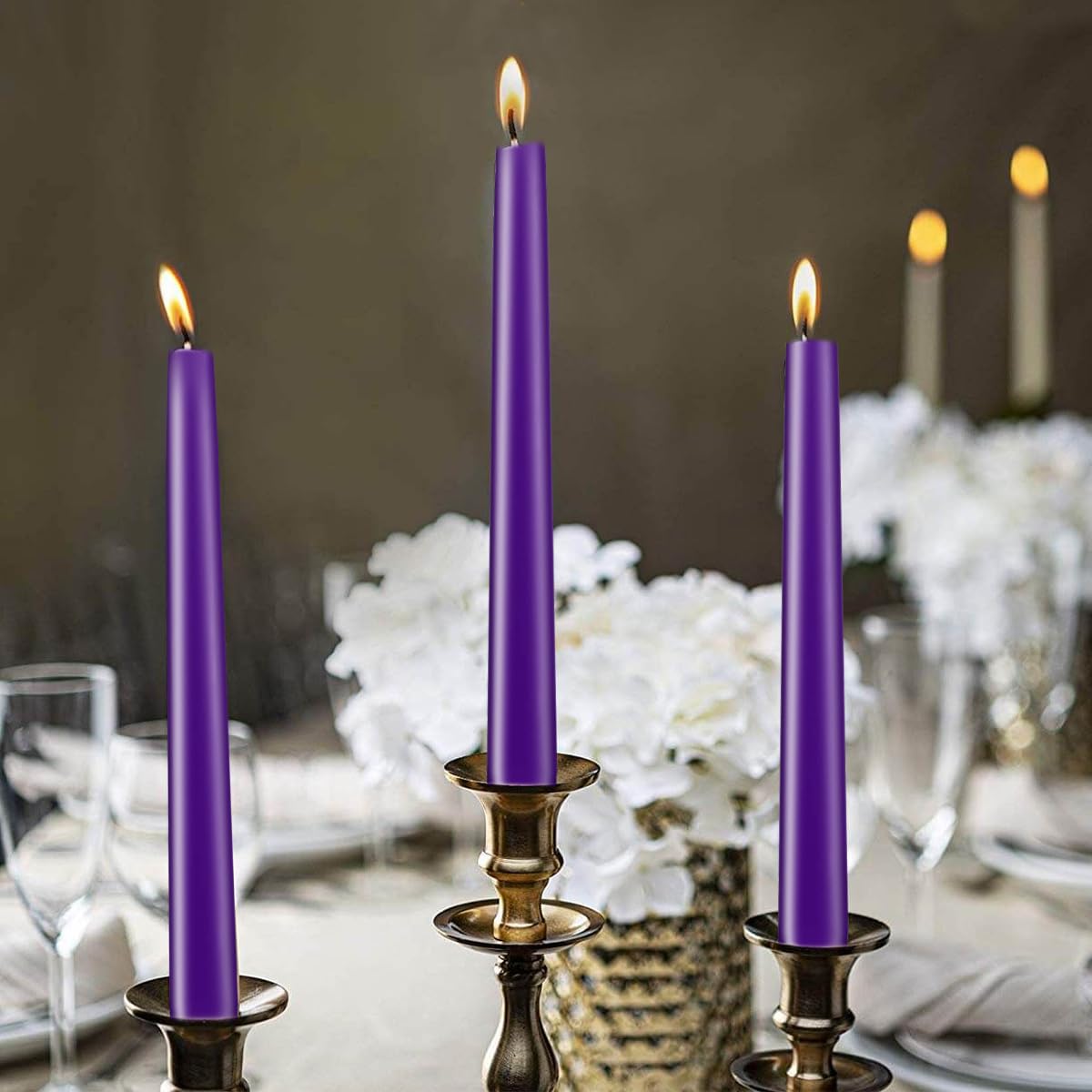Taper Candles 10 inch (H) Dripless, Set of 20 Purple Unscented and Smokeless Taper Candles Long Burning, Paraffin Wax with Cotton Wicks for Burning 8 Hours Time