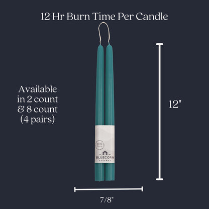Bluecorn Beeswax Taper Candles, 100% Pure Natural Bees Wax, Pair of 12 Inch Teal Tapered Candlesticks, Clean Burning & Dripless, Fragrance Free, Long Lasting, Home Decor, American Made, 1 Count
