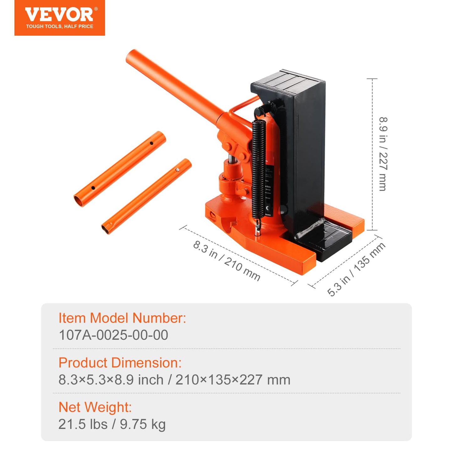 VEVOR Hydraulic Jack, 2.5 Ton Toe Lift, 5 Ton Top Lift, 0.8-5.3 in Toe Height, 8.9-13.4 in Top Height, Air Hydraulic Claw Jack for Machinery, Industry