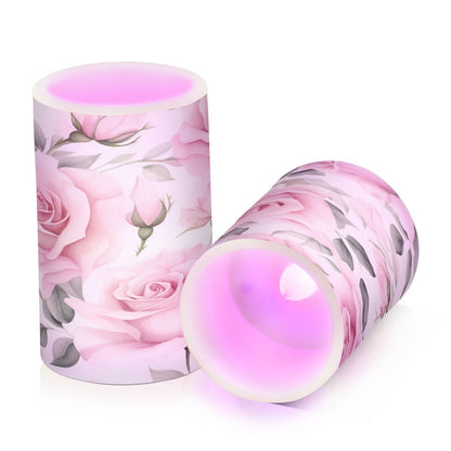ALAZA Pink Rose Flowers Flickering Flameless Candles Battery Operated with Remote Timer,Tea Light Candles LED Pillar Votive Candles Set of 2 for Outdoor Indoor Decorations