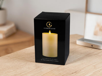 CozierGlow Flameless Pillar Candles Flickering with Remote Timer, Battery Operated LED Candles Up to 400 Hours, 3D Moving Flame Real Wax Candles, D4 x H6, Remote Included (White, 4inx6in)
