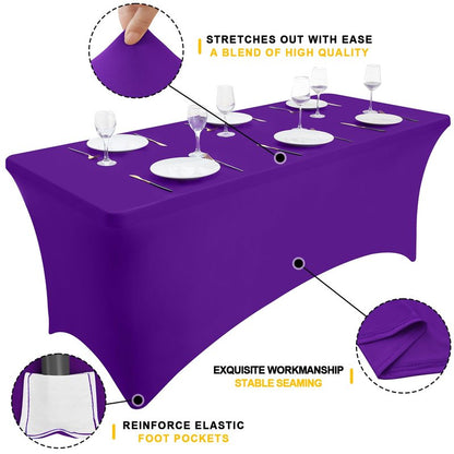 Smiry 2 Pack Spandex Table Cloth 8FT, Elastic Fitted Stretch Tablecloths for Rectangle Tables, Washable Table Cover for Outdoor, Wedding, Banquet & Parties (Purple, 96Lx30Wx30H Inch)