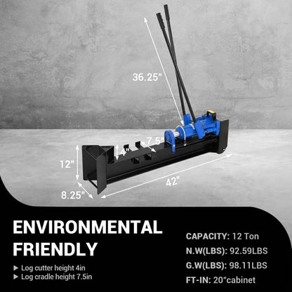 Garvee 12 Ton Hydraulic Log Splitter, Manual Wood Splitter with 2-Speed Operation & Built-in Wheels, Hand Powered Log Cutter for Firewood with Full Steel Construction, Max 18.7" Log
