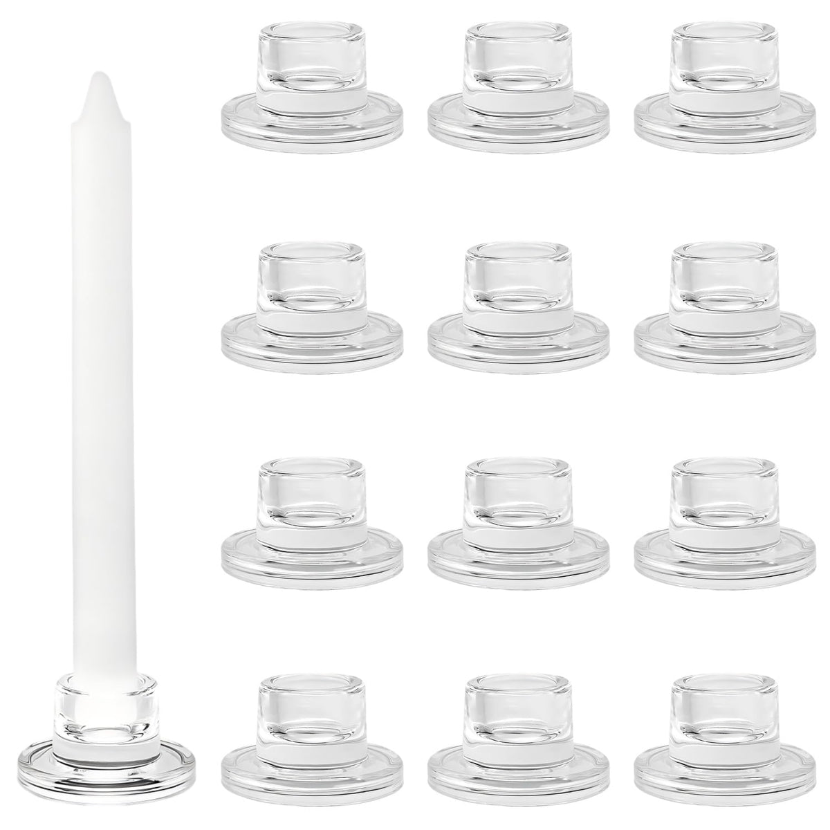 ZQXJWF Clear Glass Taper Candle Holders Set, Round Base Design, Elegant Dining Table Decor, for Table Centerpiece Wedding Party Advent Christmas Home Decorations (12, Clear)