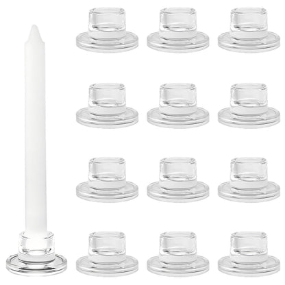 ZQXJWF Clear Glass Taper Candle Holders Set, Round Base Design, Elegant Dining Table Decor, for Table Centerpiece Wedding Party Advent Christmas Home Decorations (12, Clear)