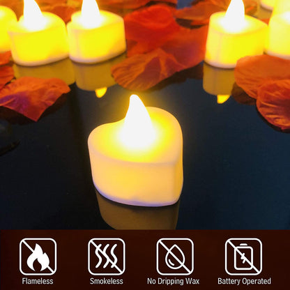 1000 Pieces Artificial Red Rose Petals with 24 Pieces Heart Romantic Flameless LED Tea Light Candles for Special Night, Love Candle for Valentine's Day, Anniversary Decorations, Party Decor