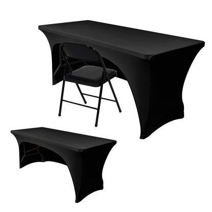 Nasitos 2 Pack Spandex Fitted Black Tablecloth for 4 Foot Tables-Open Back Folding Table Cover Washable Fabric Stretch, Tight and Wrinkle Resistant Table Protector for Trade Show, Craft Show, Events