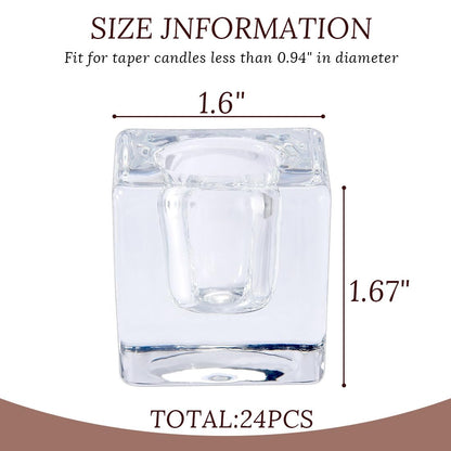 JONERAY Glass Taper Candles Holders Bulk, Set of 24 Clear Glass Candlestick Holders for Christmas Festival Dinning Table