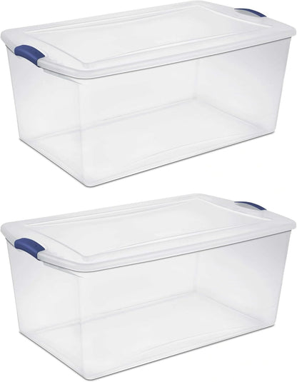 Regine Switzerland 105 QT Transparent Storage Box - Stackable with Blue Lock Mechanism | Ideal for Seasonal Clothing & Garage Organization