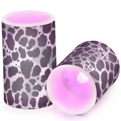 Pigsaly Flameless Candles Battery Operated Leopard Skin Flickering Led Pillar Candles with Remote Control White Black Animal Print Colour Changing Warm Light Candles for Wedding Halloween Christmas