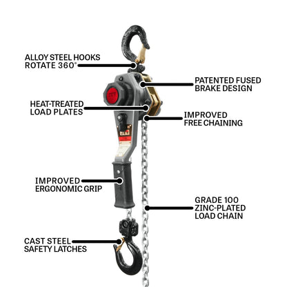 JET 1-Ton Lever Hoist, 10' Lift, Overload Protection (JLH-100WO-10)