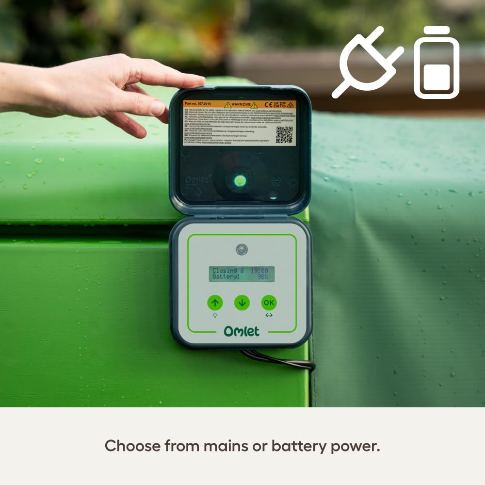 Omlet Smart Automatic Chicken Coop Door Opener | WiFi & App Control | Light Sensor or Timer | Built-In Safety Sensors | Weatherproof | Battery or Plug-In Power | Alexa & Google Home Compatible | Green