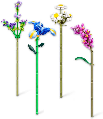 Zuru Max Floral Set for Kids - Bundle with Buildable Daisy Iris Perscicaria and Lavender Flower Bricks Plus Tattoos More | Zuru Max Flower Collection Brick Building Kit