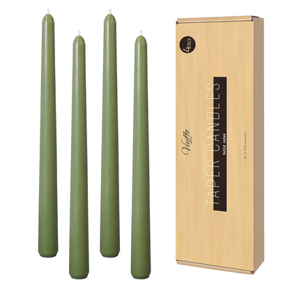 Viyffo Taper Candles, 10 Inch, 4 Pack, Olive Glow – Unscented, Dripless & Smokeless Design, Up to 8 Hour Burn – Long Tall Taper Candlesticks for Wedding, Dinner & Home Decor