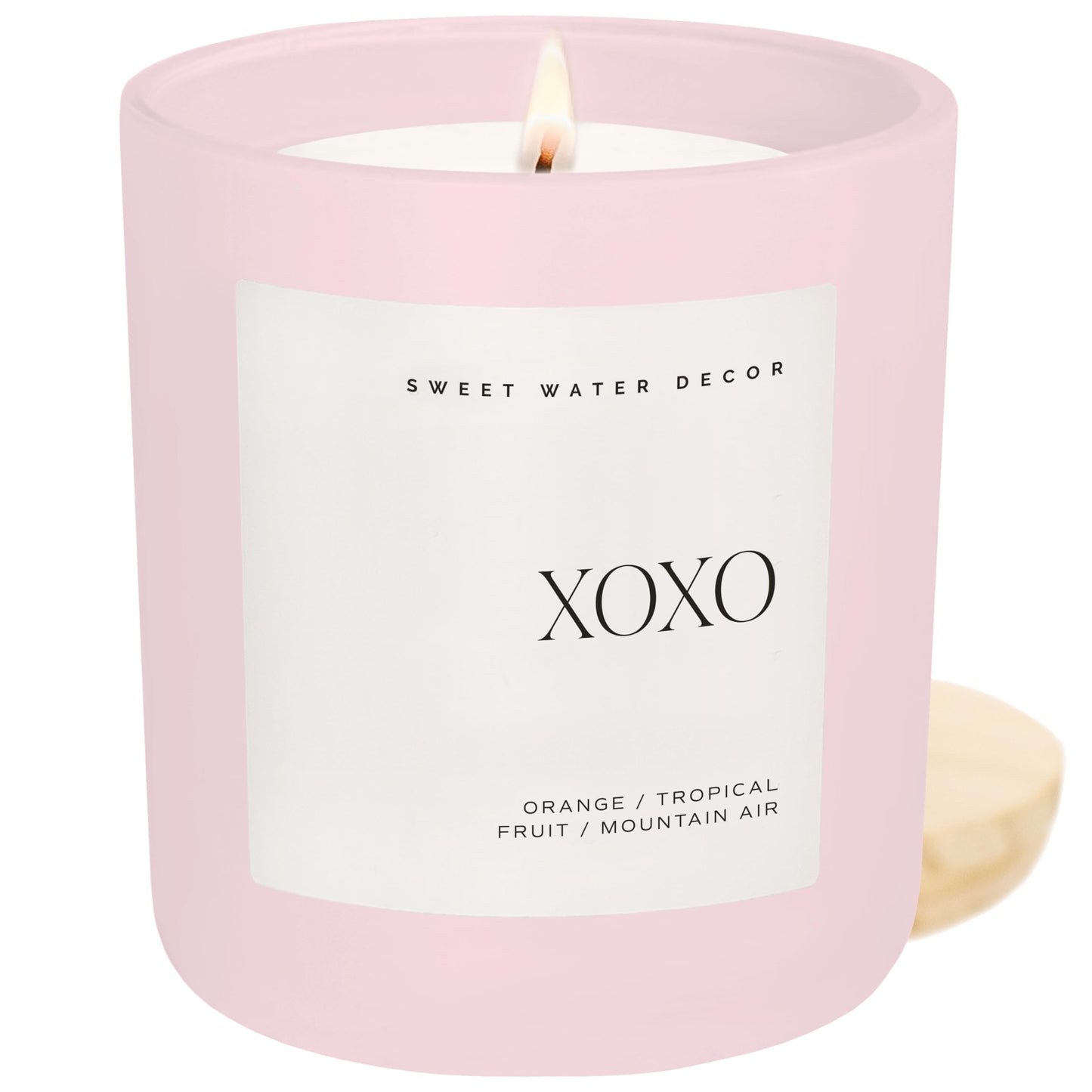 Sweet Water Decor XOXO Scented Candles - Soy Candles with Tropical Fruits, Lemons & Redolent with Lightly Exotic Mountains Greens - Candle Wax with 70 Hours Burn Time - 15Oz Pink Matte Jar Candles
