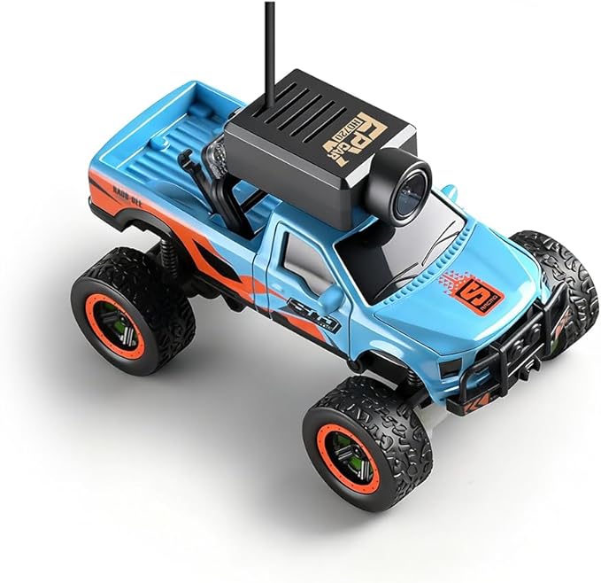 RC Truck with HD Camera WL 1/64 Scale FPV Mini APP Auto-Pairing Full-Proportional Remote Control Car Gyro Stabilized Micro RC Car for Adult Youth (RTR/Blue)