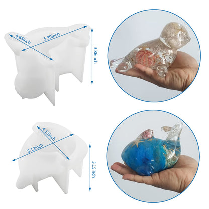 Voaesdk 2Pcs 3D Dolphin Seal Resin Molds Silicone, Cute Whale Sea Dog Epoxy Resin Moulds, Large Ocean Animal Silicone Mold for Resin,DIY Craft,Home Office Cabinets Wall Desktop Decor