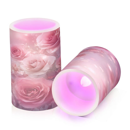 ALAZA 3D Pink Roses Flickering Flameless Candles Battery Operated with Remote Timer,Tea Light Candles LED Pillar Votive Candles Set of 2 for Outdoor Indoor Decorations