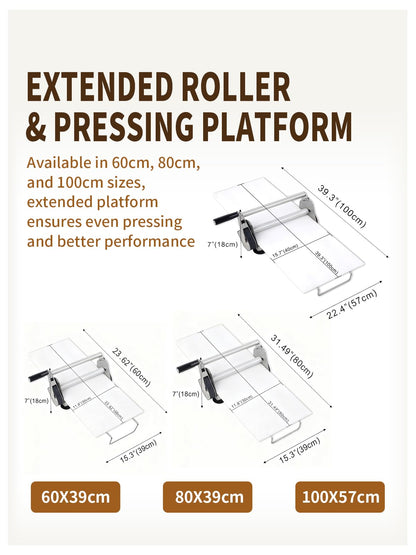 304 Stainless Steel Fondant Dough Sheeter with 23.62" x 11.81" Sheeter Board, fondant non-stick roller, Manual Dough Roller with 1-20mm Adjustable Thickness