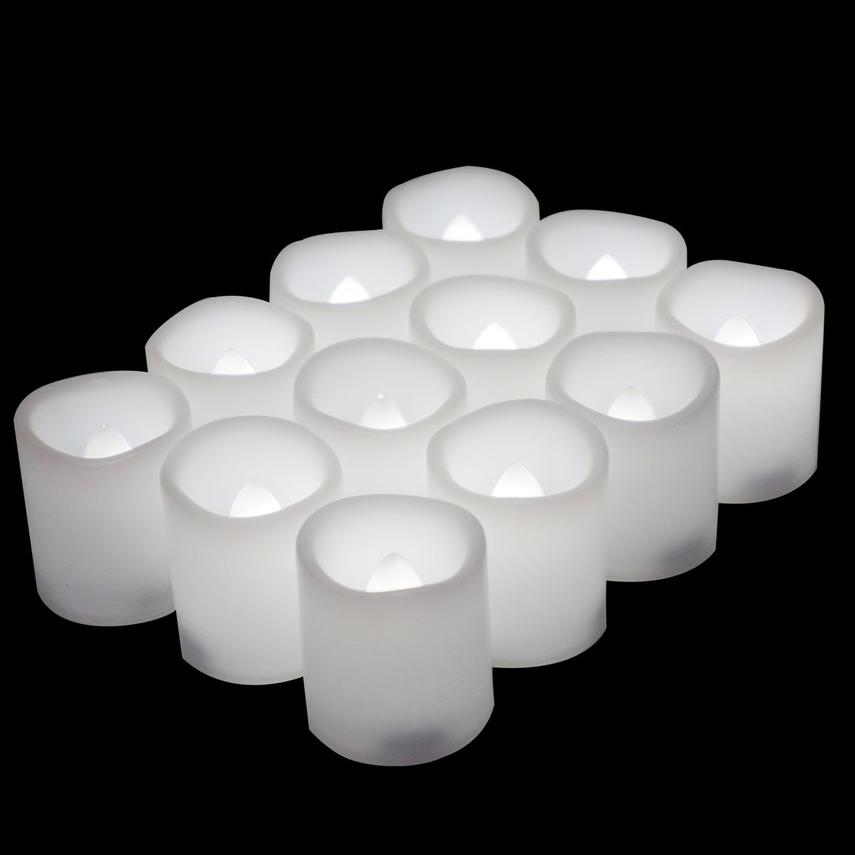 Smallpenglai 12 Pack Flameless Votive Candles Flickering Electric Fake Candles LED Battery Operated Tea Lights for Home Wedding Decor Party Table Halloween Christmas Decorations, White Glow