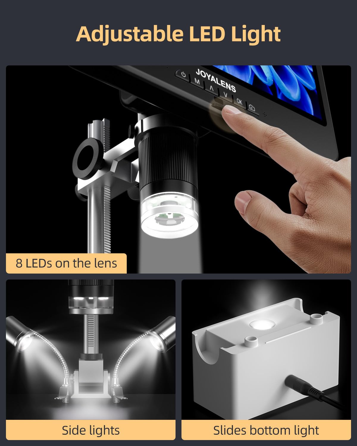 4K 30FPS HDMI Digital Microscope with 10.1" Screen, JL208S 4K Soldering Microscope Camera for Electronics, UHD 3840P Video Audio, Coin Magnifier Full View for Adults, 12.6'' Metal Stand 8 LED, 64GB