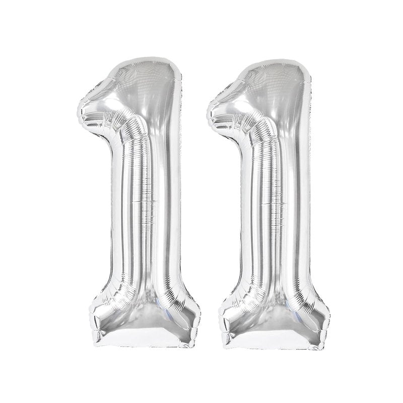 Silver Number 11 Balloon 40 inch, 11 Number Balloons, 11th Silver Birthday Decorations for Girls Boys Kids, 11 Year Old Silver Party Supplies