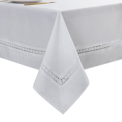 EHouseHome Heavy Duty Fabric Tablecloth with White Lace-Waterproof/Wrinkle Free/Stain Resistant/Oil Proof-for Dining,Indoor&Outdoor,Wedding,Holiday,White,Rectangle 60x84Inch