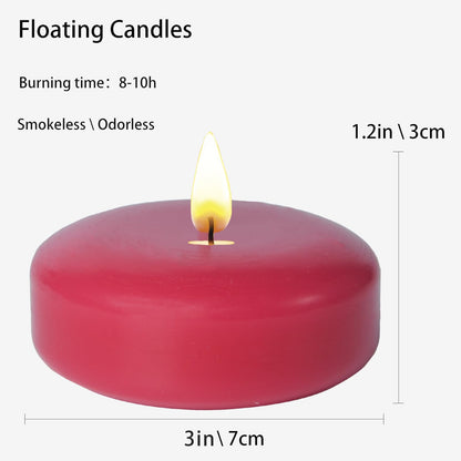Red Floating Candles 3 inch 12 Pack - Floating Candles for centerpieces - Wedding Decor - Burning Time 8-10 Hours