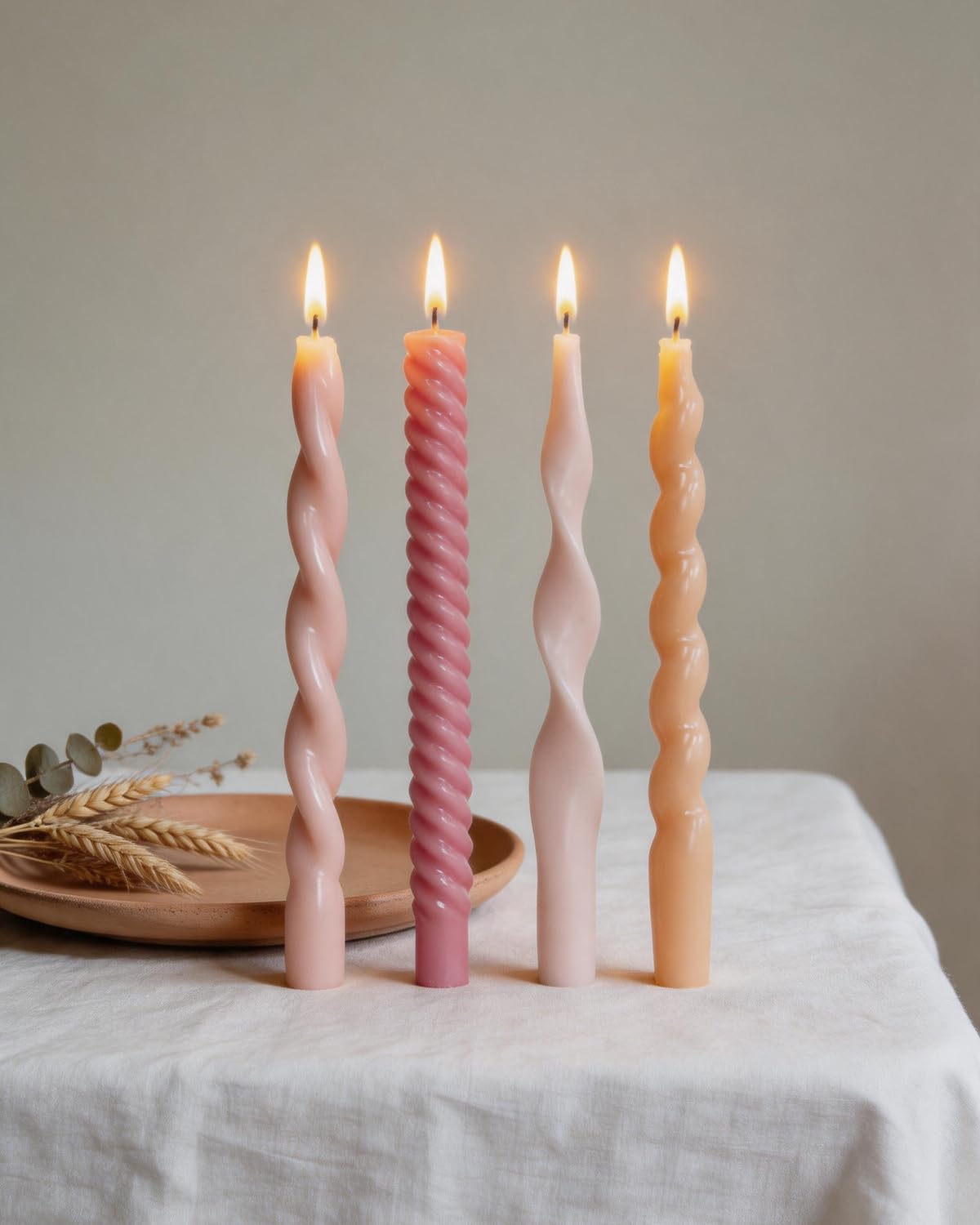 10 Inch Pink Taper Candles-Spiral Tapered Candle Unscented Smokeless Candlestick Long Slow Burning 8 Hours Tall Sticks for Christmas Wedding Dinner Parties-4Pack