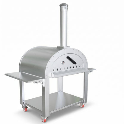 Wood Fired Pizza Oven Outdoor, 44 Inch Large Stainless Steel Wood Burning Camping Oven with Wheels & Accessories, Charcoal Outdoor Oven for Baking Roasting Grilling Searing, for Backyard Garden Patio