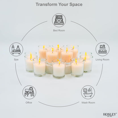 Hosley 48 Pack White Unscented Votive Candles, Clear Glass, Hand-Poured Wax, Bulk Wedding & Party Candles for Gifts, Tables, Aromatherapy & Holidays Party Weddings Birthdays (White)