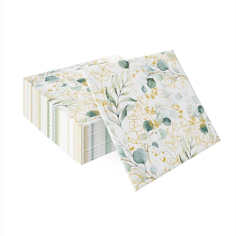 PAW - 50 Pieces Airlaid Paper Linen-Feel Napkins 16" x 16", Disposable Cloth-Like Napkins with Eucalyptus Design, Dinner Napkins for Kitchen, Party, Wedding, Barbecue, Picnic