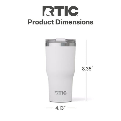 RTIC 30oz Essential Tumbler with Lid, Ceramic Lined, Insulated, Stainless Steel, Metal, Double Wall Vacuum-Insulation, Travel Cup for Iced Coffee, Tea, Hot and Cold Drink, White