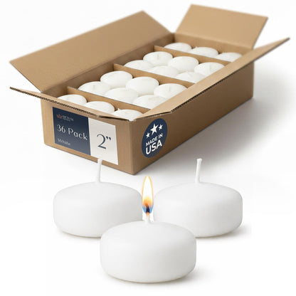 Floating Candles 2 inch White, Unscented Dripless Wax Discs | Made in USA Long Burning Floating Candles for Centerpieces 8-10 Hour Burn Time, Weddings, Parties, Home Décor & Holidays - Royal Imports