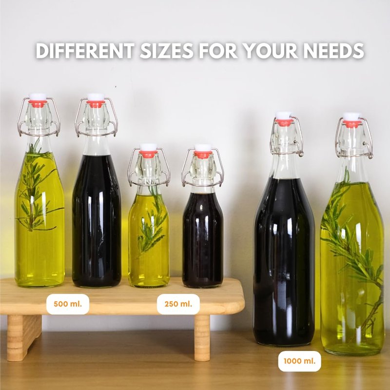 FastRack Swing Top Glass Bottles |8.5 oz – Pack of 6 | Clear, Flip Top Glass Bottles for Home Brewing, Carbonated Drinks, Kombucha, Fermentation, Water | Food Grade – ECO Friendly