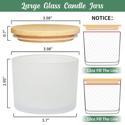 SUPMIND 12 fl.oz Candle Jars, 8 Pack Large Frosted Empty Glass Jars for Candle Making with Bamboo Lids, Wide Mouth Container Bulk, Ideal for Candle Business Owners