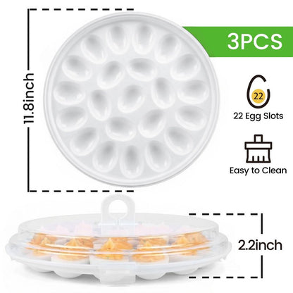 HANSGO Deviled Egg Containers with Lid, 3PCS Deviled Egg Platter Carrier Holder Trays with 66 Slots for Festival Party and Home Kitchen, White