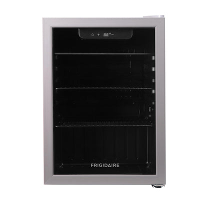 Frigidaire Beverage Fridge Refrigerator with Glass Door, Compact Mini Fridge with Digital Temperature Control Fits 87 Cans or 24 Bottles - 19.29" D x 25" W x 17.51" H, Silver