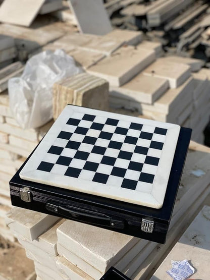 Large Handmade Full Chess Set Marble Chess Board 32 Chess Game Pieces Unique Home décor. Handcrafted Tournament Chess Board - 2 Players. (White Black)