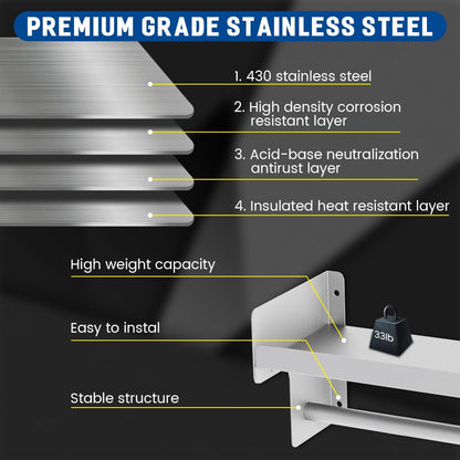 VENFAN 48"x 30" Stainless Steel Backsplash, Range Backsplash with Storage Shelf & Knife Rack, Stainless Steel for Stove Wall Shield with Pre-Drilled Holes