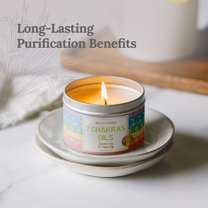 MAGNIFICENT 101 7 Chakra Energy Cleansing Aromatherapy Tin Candle with Chakra Oils - 6 Oz Orange Soy Wax - 35 Hr Burn - Healing Candle for Meditation & Manifestation