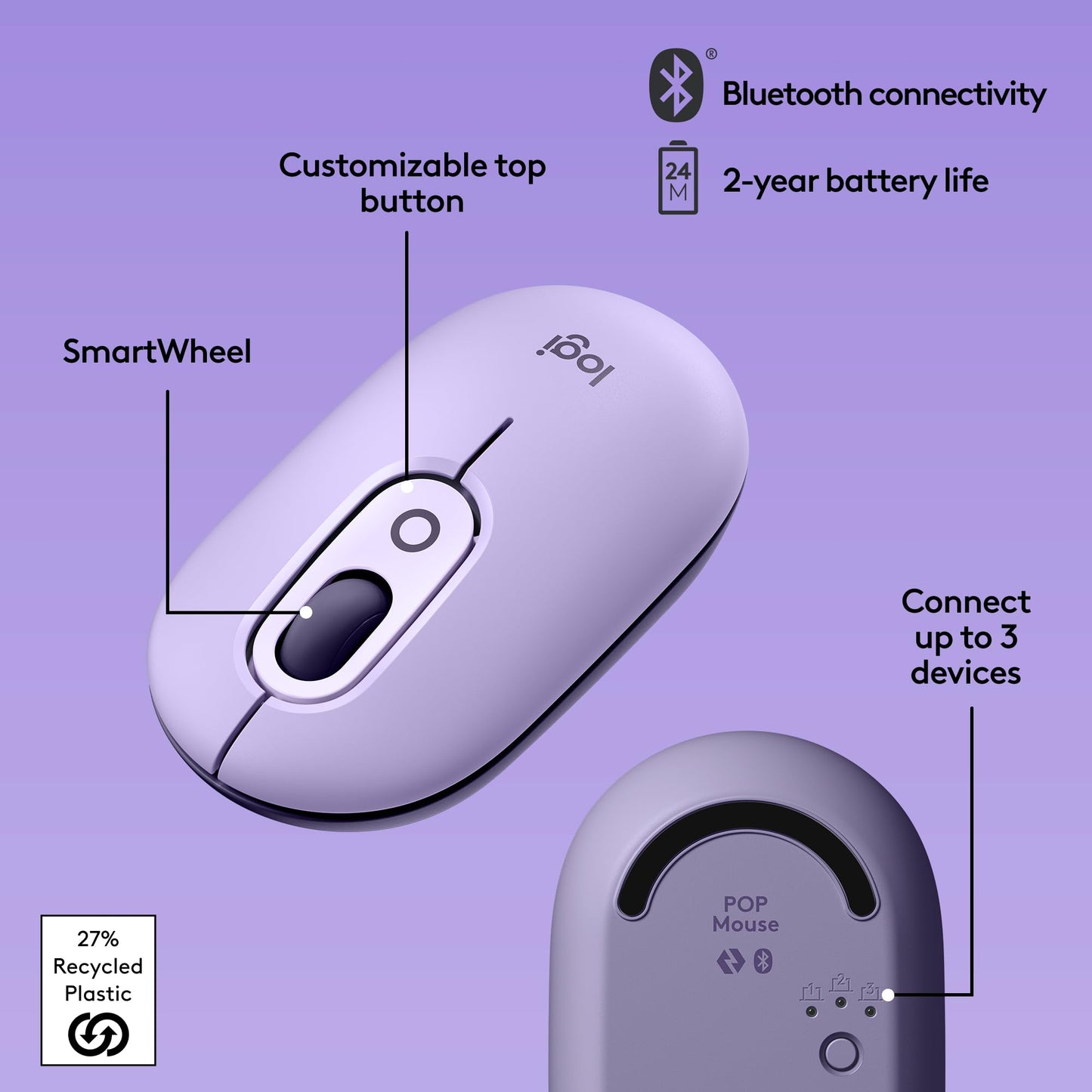 Logitech POP Mouse, Wireless Mouse with Customizable Emojis, SilentTouch Technology, Precision/Speed Scroll, Compact Design, Bluetooth, Multi-Device, OS Compatible - Heartbreaker Rose