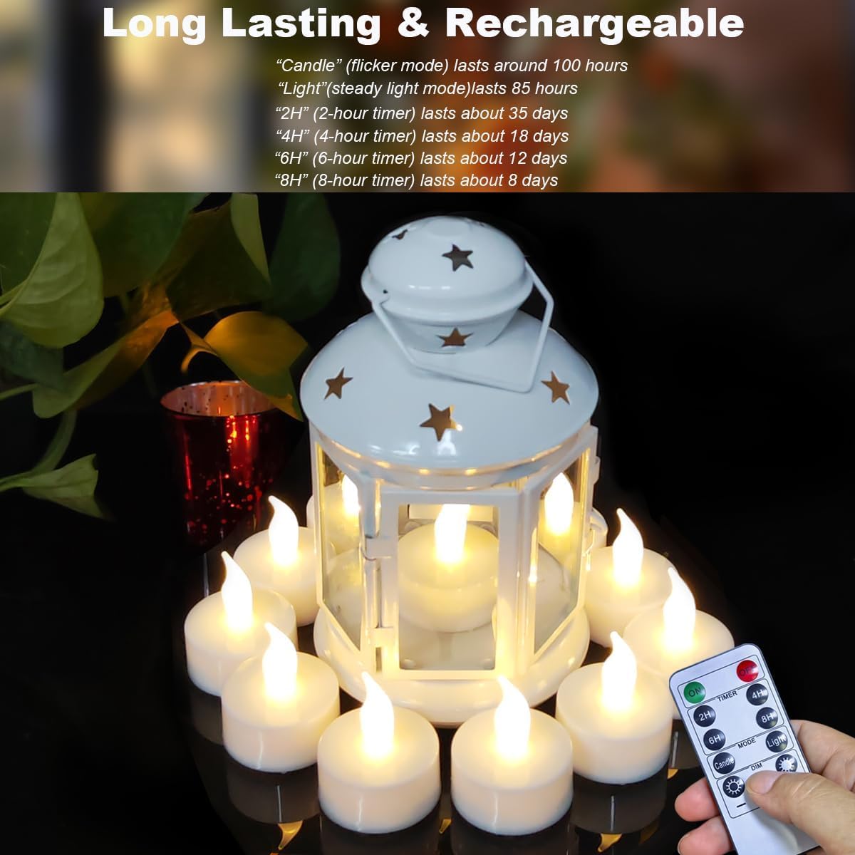 HONGJINGCHEN Rechargeable Candles Tea Lights with Remote Timer,Battery Operated Flameless LED Tea Lights Candles with USB Rechargeable for Halloween,Christmas,Weddings,Birthdays 6-Pack(Warm White)