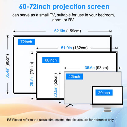 Projector Screen, 72Inch Outdoor Projector Screen, Washable & Foldable - Ideal for Indoor/Outdoor Home Theater, Camping, Office, 16:9 Aspect Ratio, 4K HD, Projector for Movies On Wall