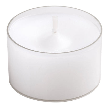 Simcha Tealight Candles No Messy Cleanup Easy Disposal Protects Surfaces Sophisticated Design Burns 8 Hours White Unscented in Clear Cups - Set of 48