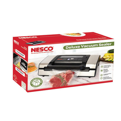 Nesco Deluxe Food VS-12 Vacuum Sealer, 130 Watts, Kit Bags & Viewing Lid, Compact, Silver
