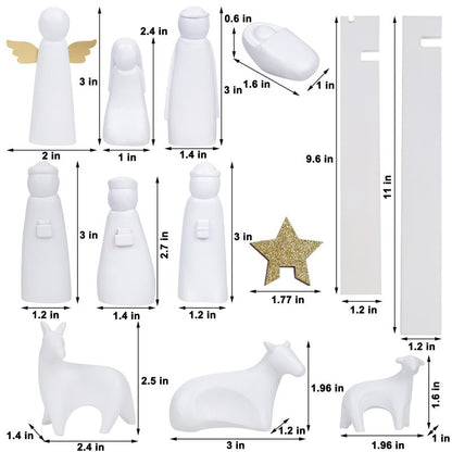 Juegoal Christmas Nativity Sets, Set of 11 White Mini Nativity Scene Resin Figurines, Xmas Holy Family Table Ornaments, Religious Holiday Collection Gifts, Baby Jesus Nativity Mantle Shelf Decor