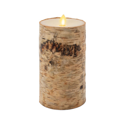 Luminara Realistic Artificial Flame Pillar Candle Wrapped with Real Birch Bark - Moving Flame LED Battery Operated Lights - Unscented - Remote Ready - Remote Sold Separately - 4.0" x 7.0"
